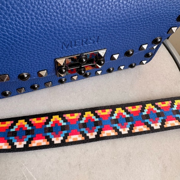 Mersi Blue Studded Crossbody Bag - Picture 5 of 7